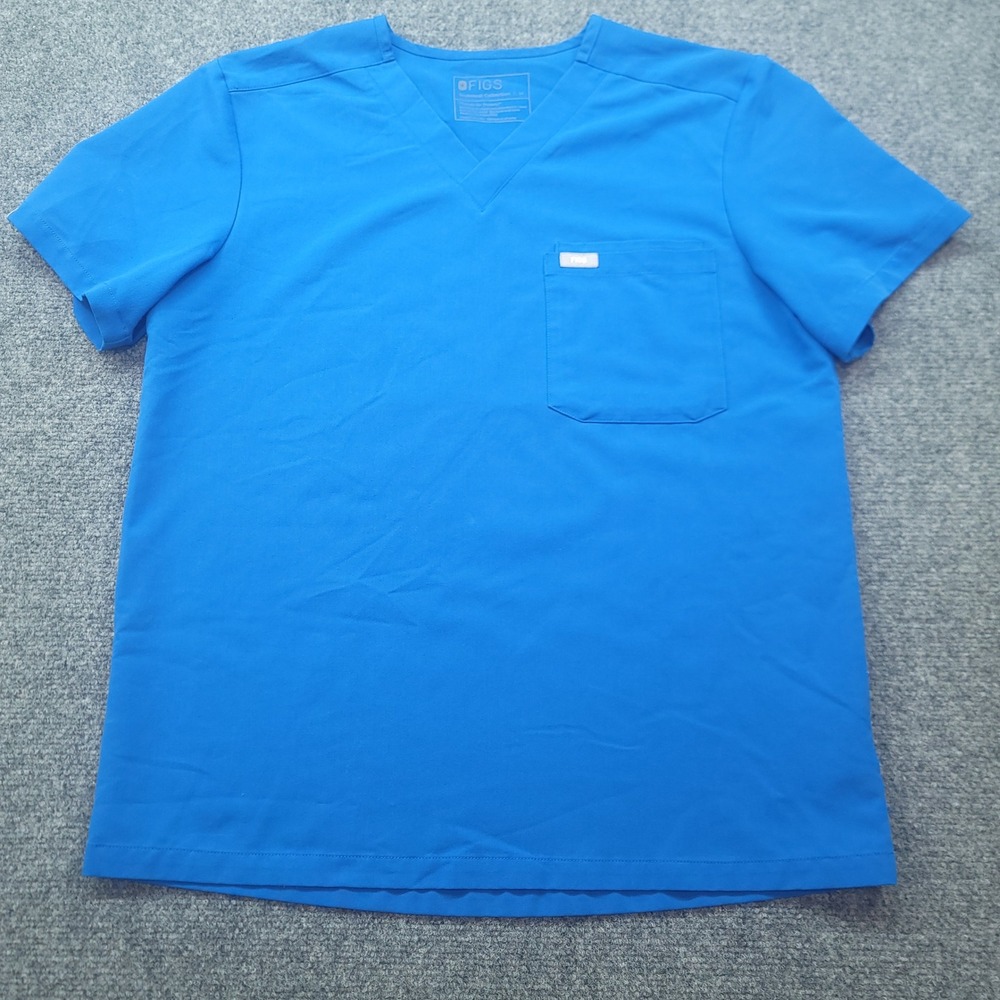 Figs Leon Scrub Top Mens Medium Blue V-Neck Chest Pocket FM1500 Technical Top